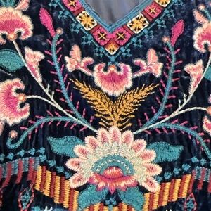 Johnny Was Navy Floral Embroidered High Low Dress